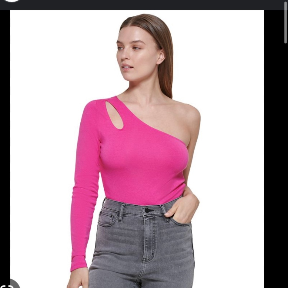 Calvin Klein XS Pink One Shoulder Thong Bodysuit